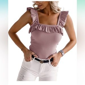 NWOT ruffle strap square neck ribbed tank.